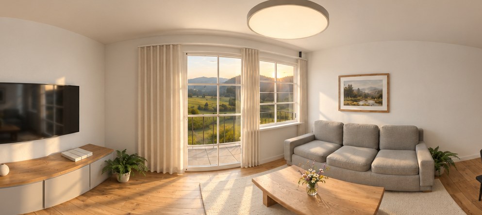 Living room with sofa and balcony door